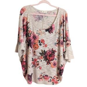 Cottagecore Lightweight Batwing Antique Floral Print Sweater Women's Size XL